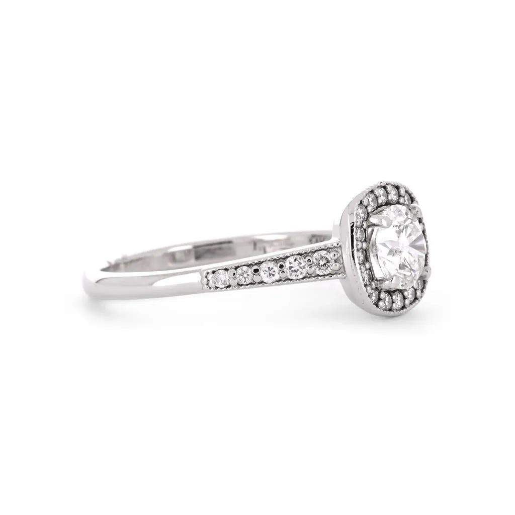 0.67ctw Round Diamond Engagement Ring, Halo, Diamond Band - 14K White Gold