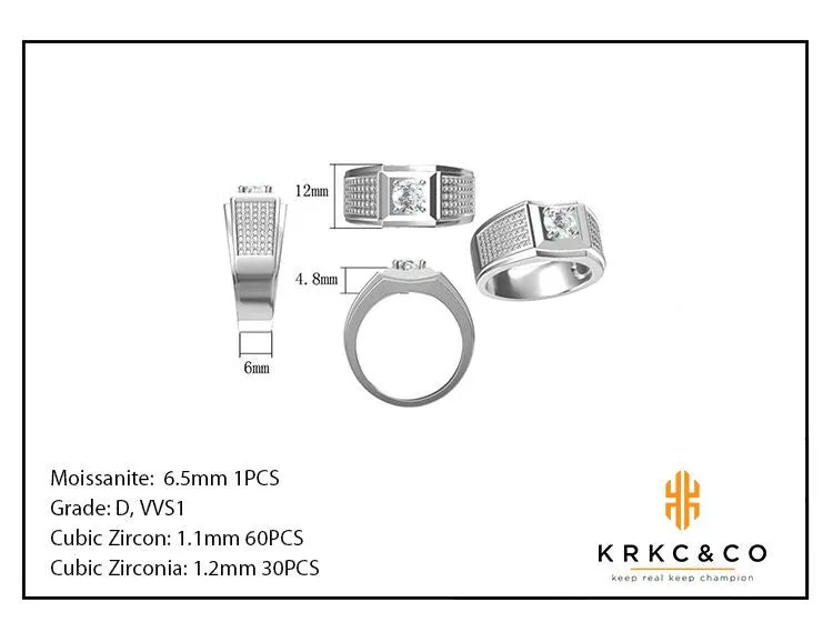 1.0 Carats VVS1 Moissanite Men Ring