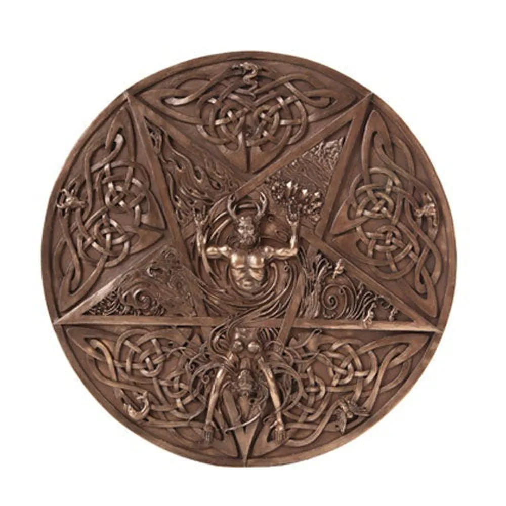 11.75" Horned God & Goddess Element Wall Plaque Statue in Bronze