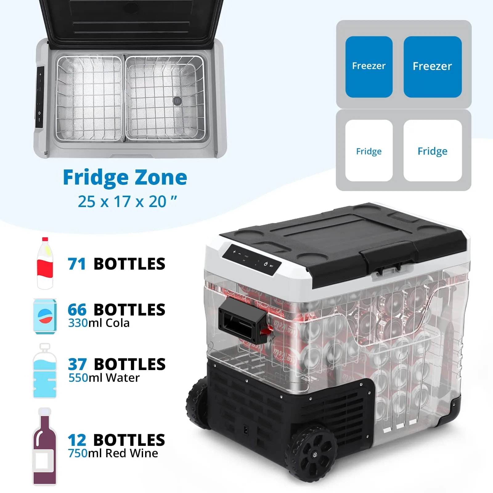 12 Volt Refrigerators 53 Quarts/50L - Electric Cooler Portable Freezer 12/24V DC, for camping, RV and Home