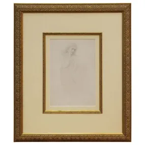 Academic Pencil Drawing of Pensive Woman, Framed