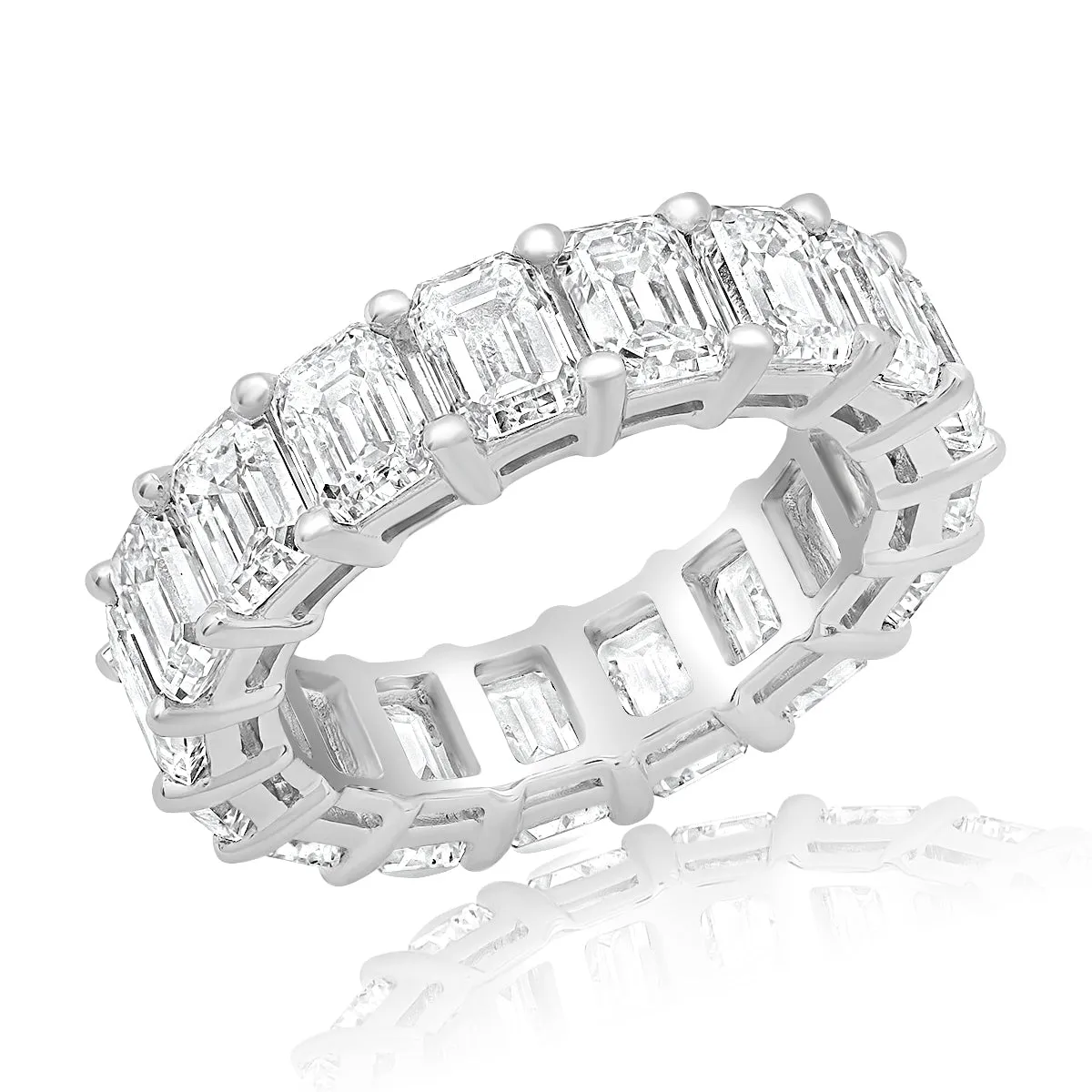 ALI 8-10 Carat Emerald Cut Diamond Eternity Band Lab Grown in 14K White Gold 50 pointer VVS-VS/D-G By Mike Nekta SIZE 4-9