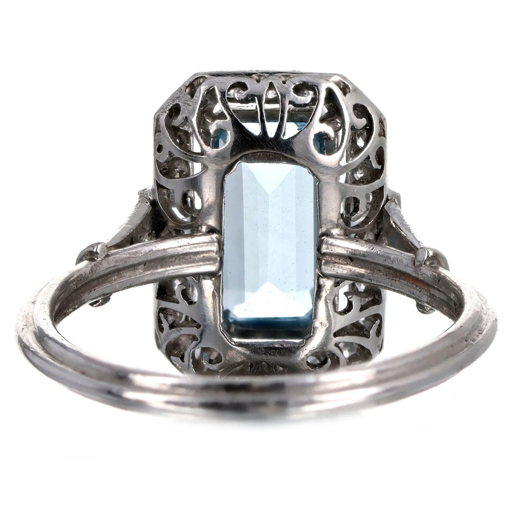 Art Deco Inspired 1.45 Carat Aquamarine & Diamond Ring in Platinum