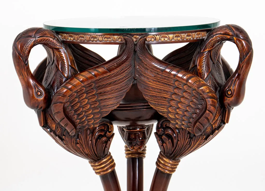 Art Nouveau Revival Swan Carved Mahogany Pedestal