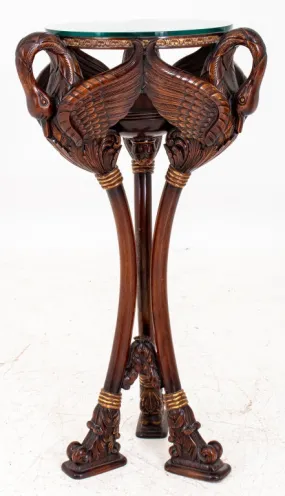 Art Nouveau Revival Swan Carved Mahogany Pedestal