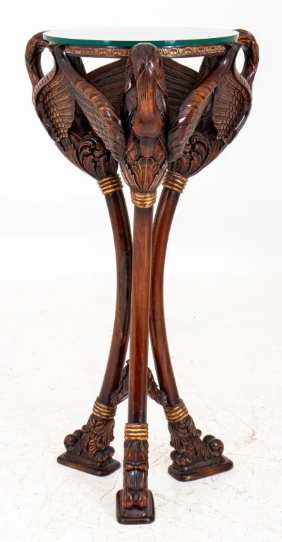 Art Nouveau Revival Swan Carved Mahogany Pedestal