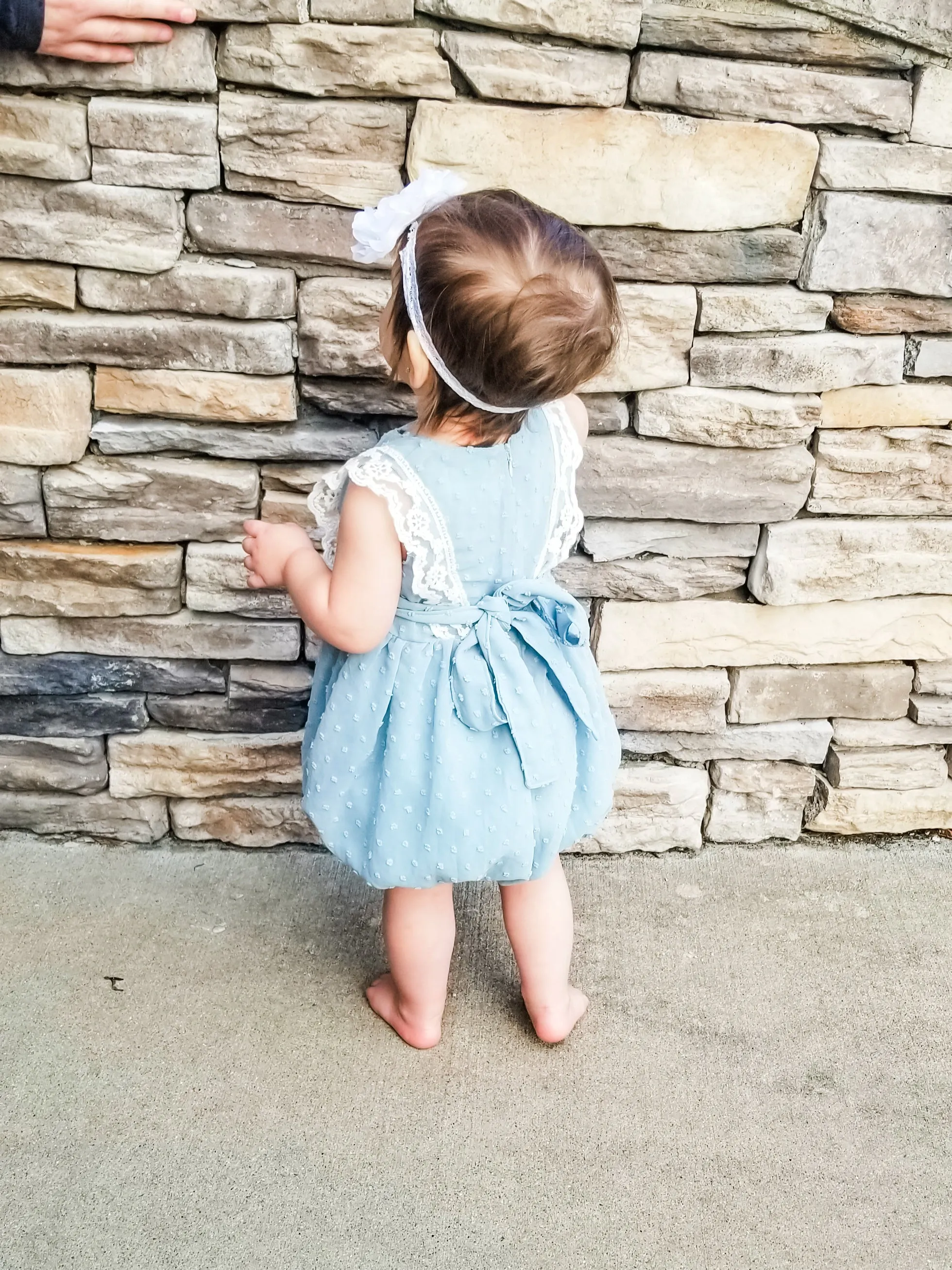 Ash Blue Lace Swiss Dot Bubble Romper