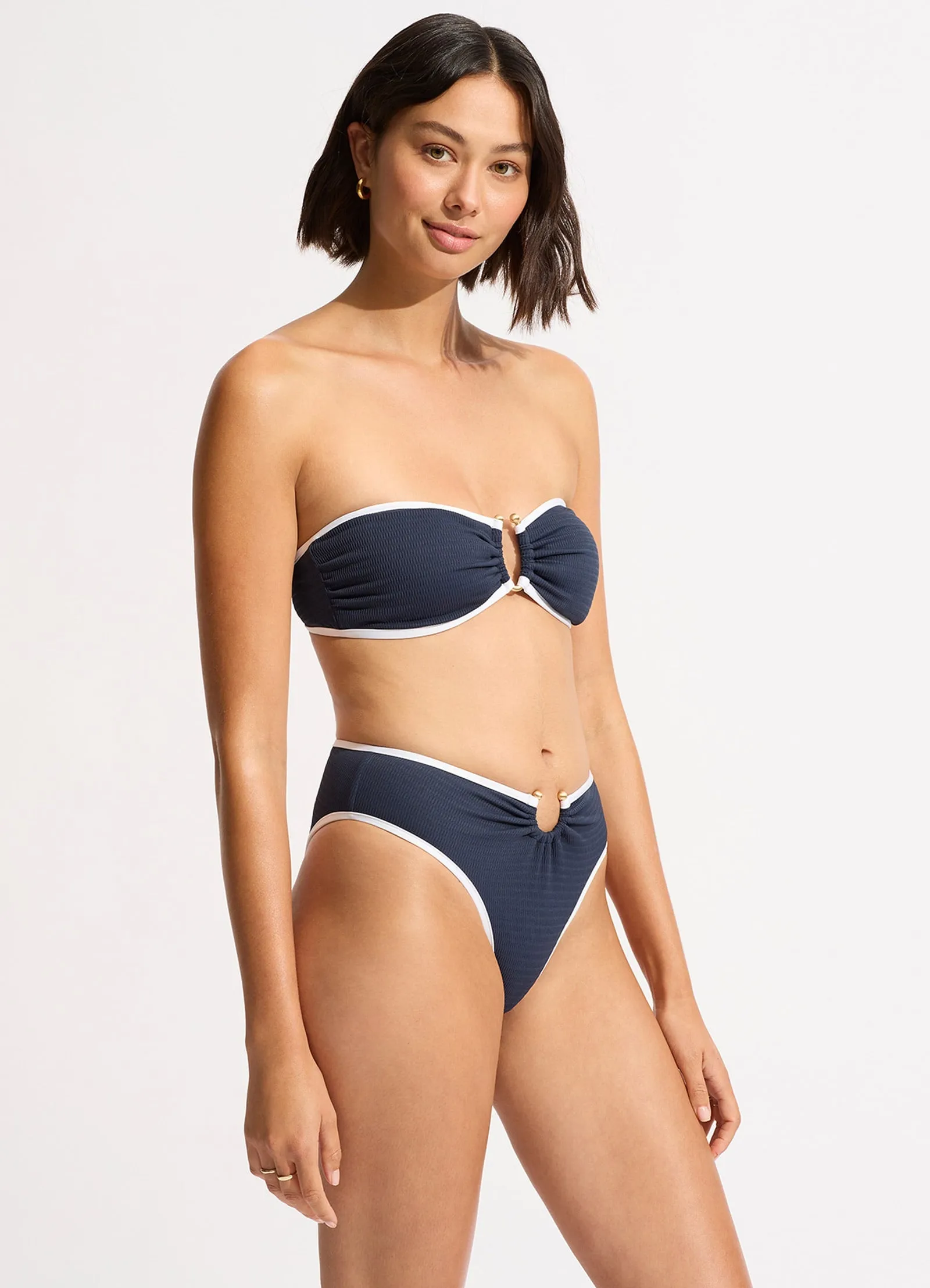 Beach Bound Ring Front Bandeau Bikini Top - True Navy