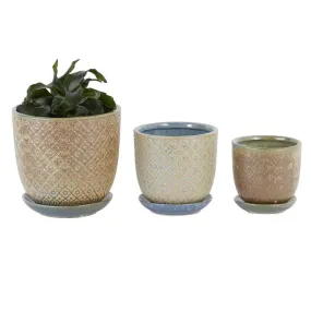 BEIGE CERAMIC INDOOR OUTDOOR PLANTER WITH ATTACHED SAUCER