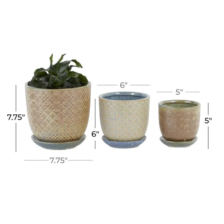 BEIGE CERAMIC INDOOR OUTDOOR PLANTER WITH ATTACHED SAUCER