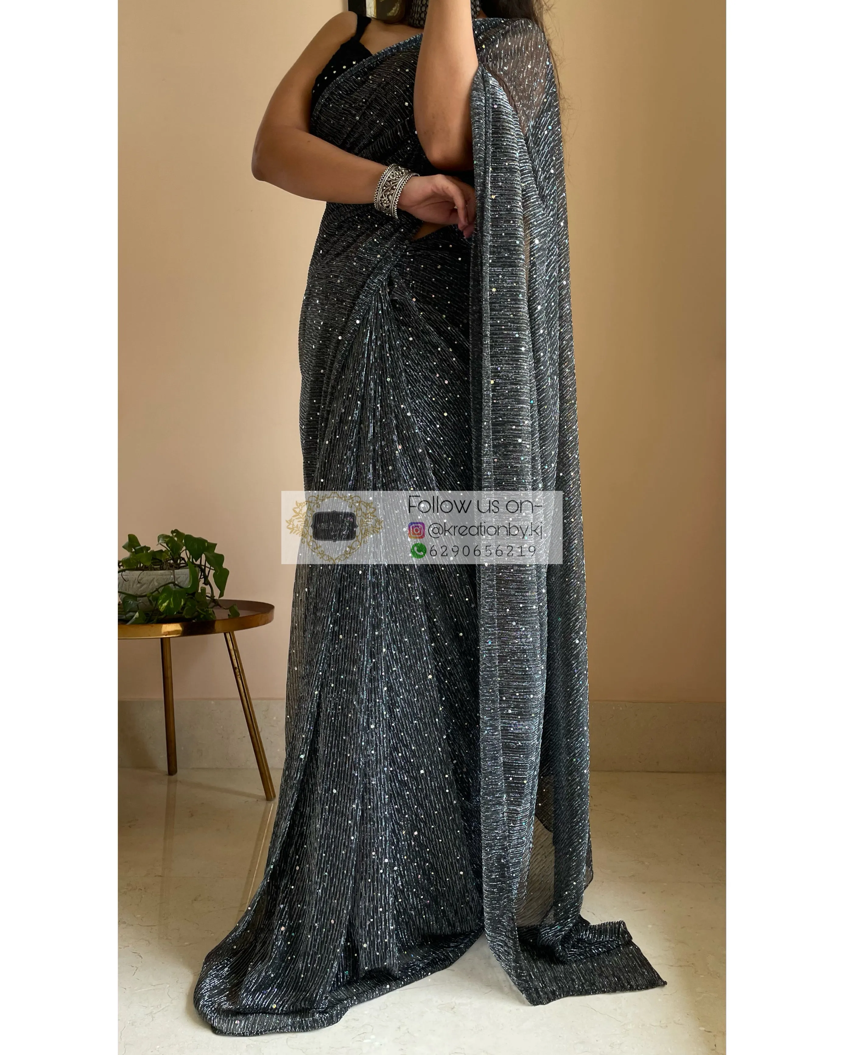 Black Shimmer Pleated Net Saree