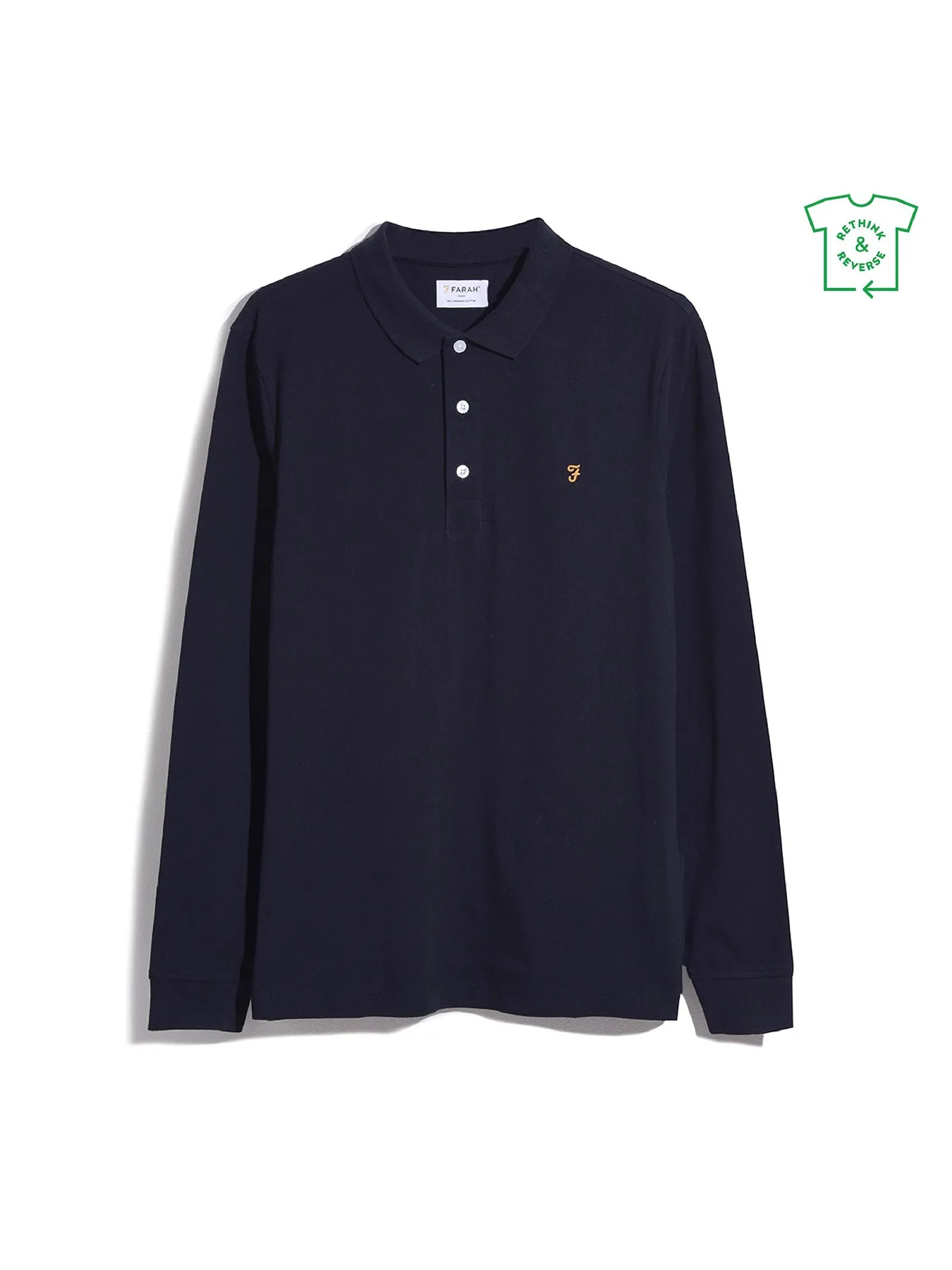 Blanes Organic Cotton Long Sleeve Polo Shirt In True Navy