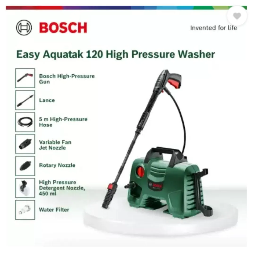 Bosch Car Washer EasyAquatak 120 Bar | 1500W Powerful Motor | 5.8 L/H Water Flow | Compact & Portable | Premium Accessories