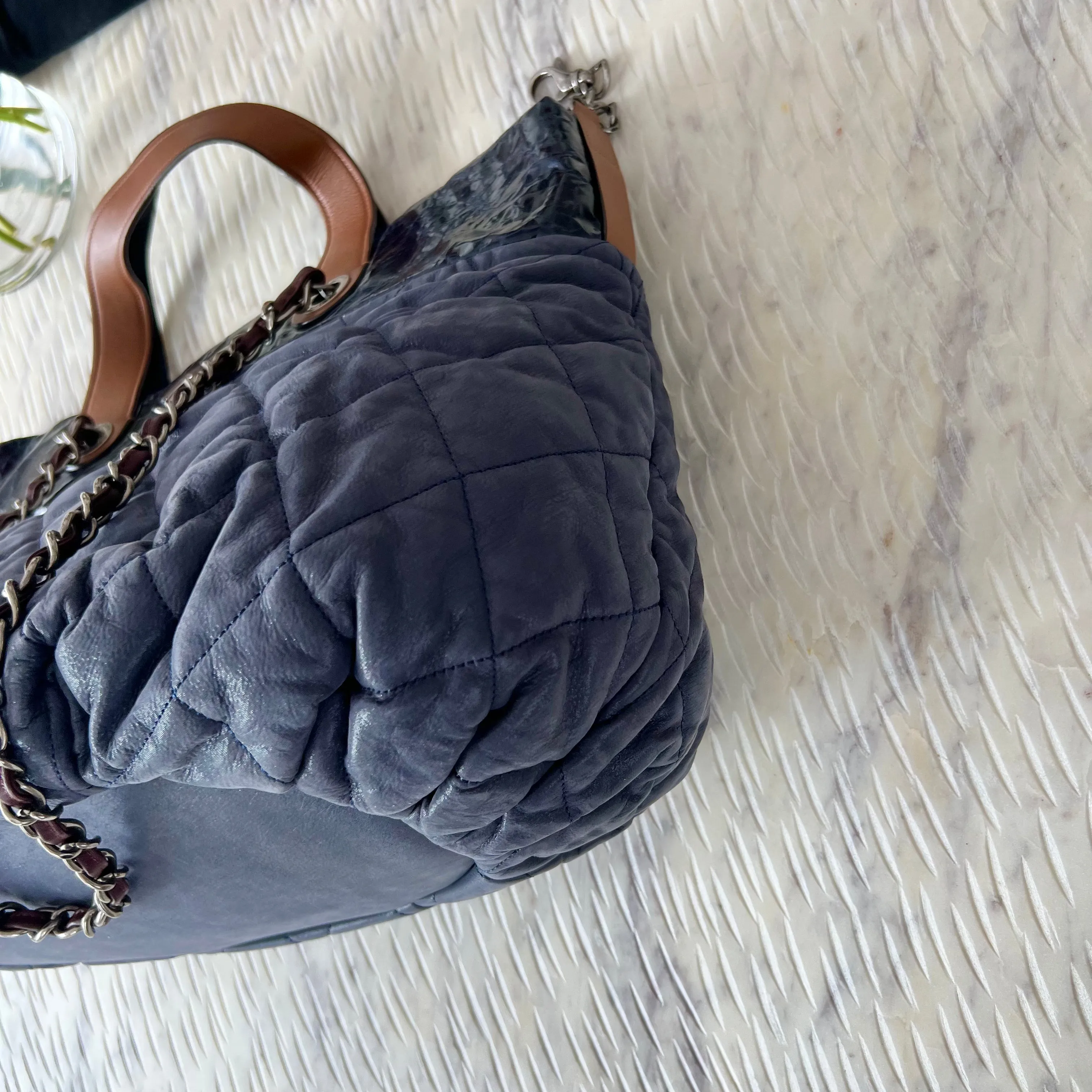 Chanel Iridescent Calfskin Quilted In The Mix Tote Navy