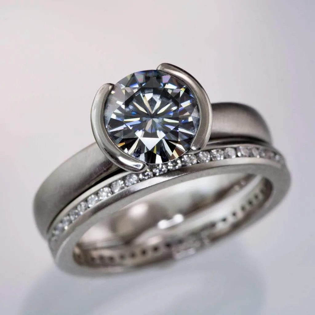 Channel Set Diamond or Moissanite Narrow Eternity Stacking Wedding Ring