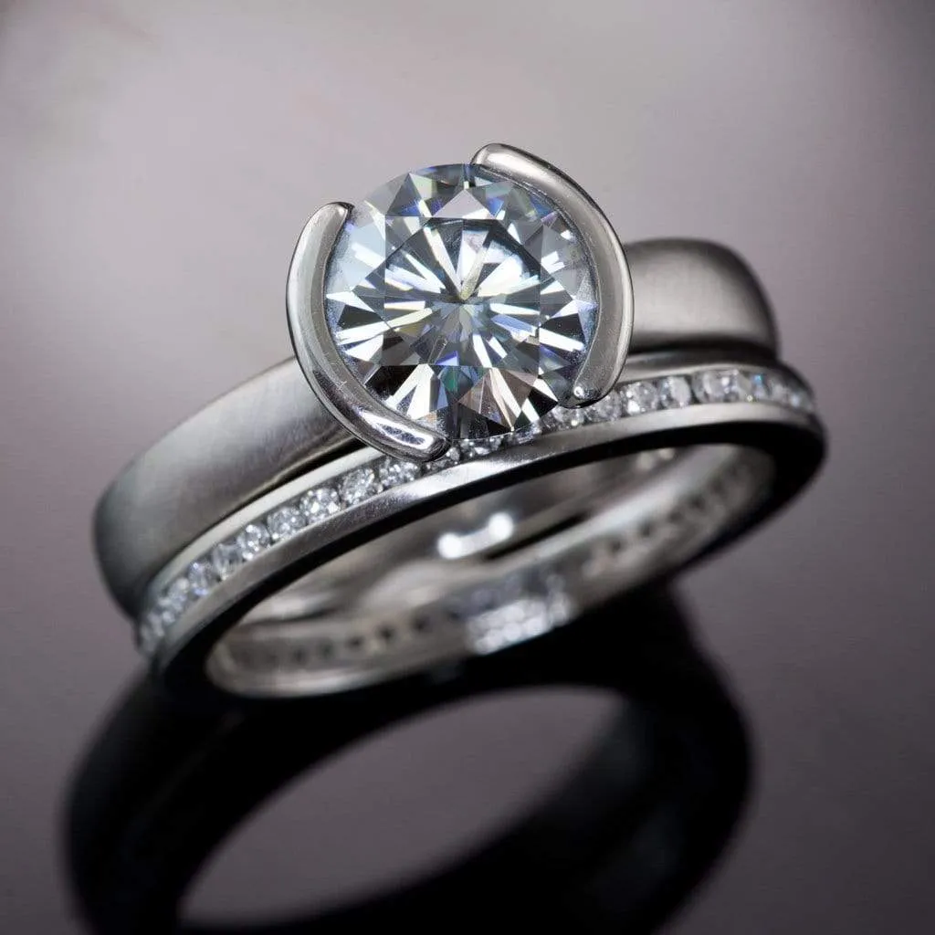 Channel Set Diamond or Moissanite Narrow Eternity Stacking Wedding Ring