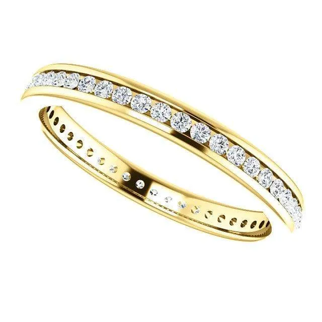 Channel Set Diamond or Moissanite Narrow Eternity Stacking Wedding Ring