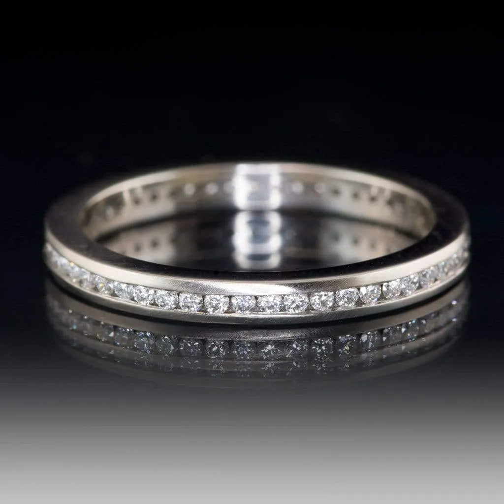 Channel Set Diamond or Moissanite Narrow Eternity Stacking Wedding Ring