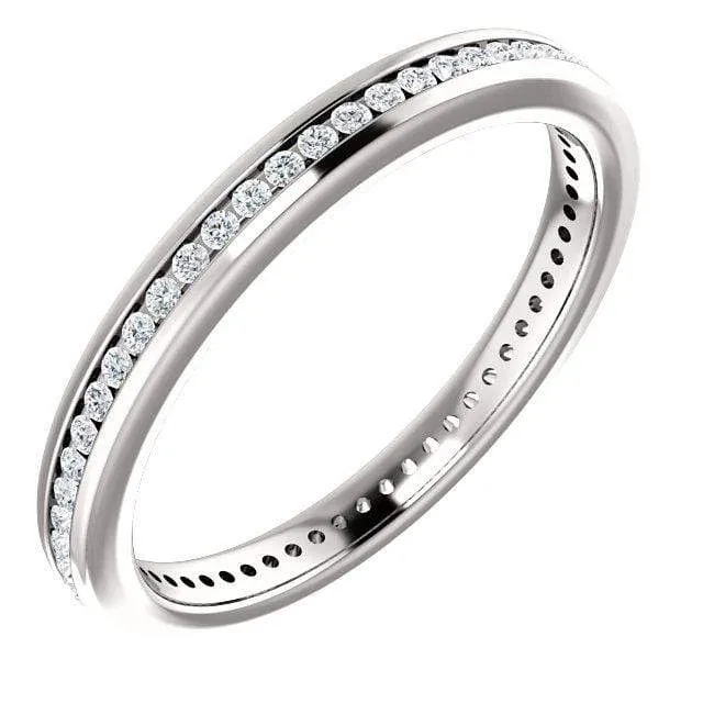 Channel Set Diamond or Moissanite Narrow Eternity Stacking Wedding Ring