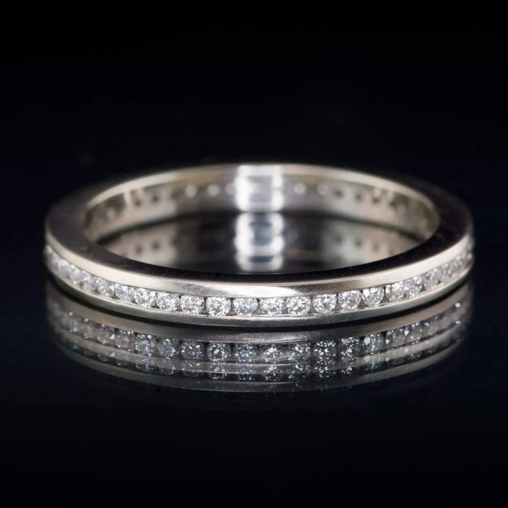 Channel Set Diamond or Moissanite Narrow Eternity Stacking Wedding Ring