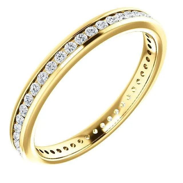 Channel Set Diamond or Moissanite Narrow Eternity Stacking Wedding Ring