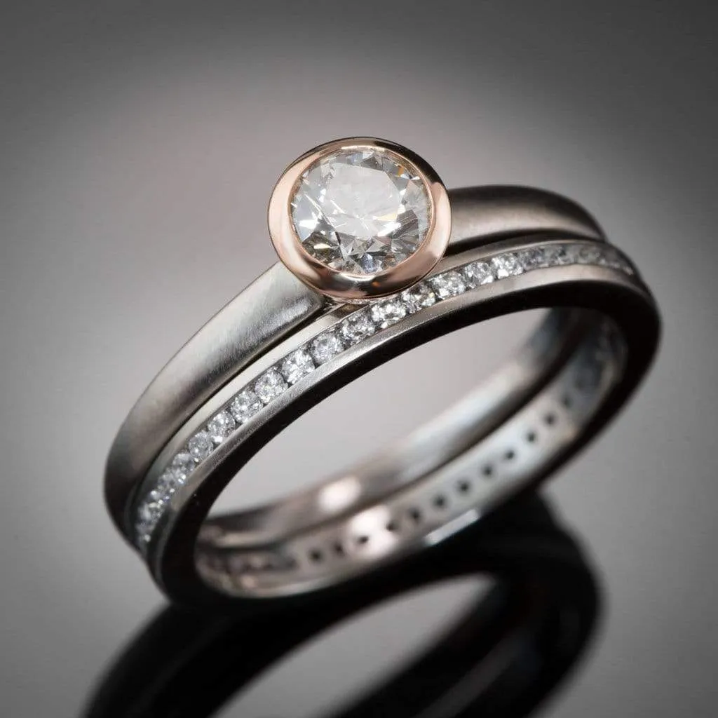 Channel Set Diamond or Moissanite Narrow Eternity Stacking Wedding Ring