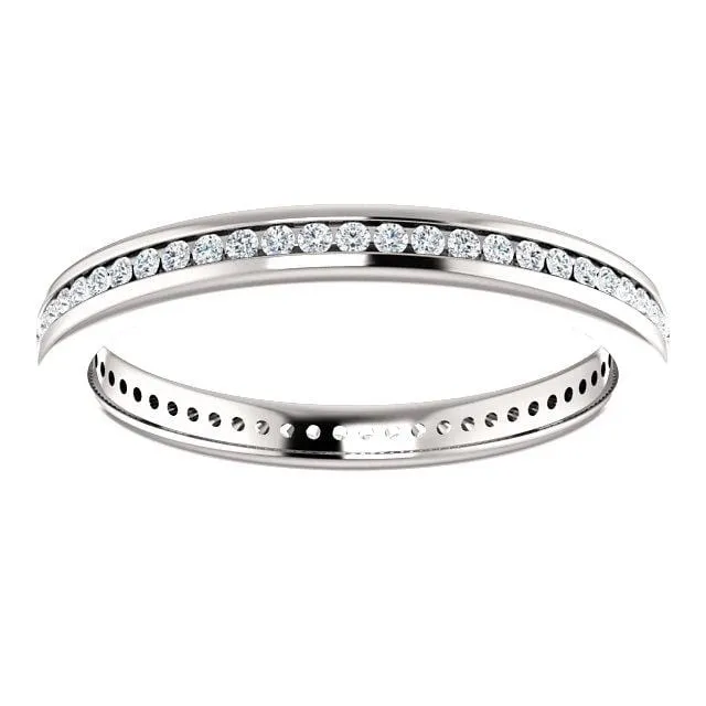 Channel Set Diamond or Moissanite Narrow Eternity Stacking Wedding Ring