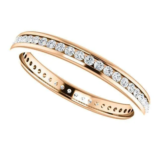 Channel Set Diamond or Moissanite Narrow Eternity Stacking Wedding Ring