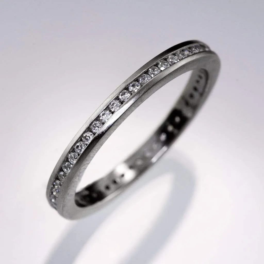 Channel Set Diamond or Moissanite Narrow Eternity Stacking Wedding Ring