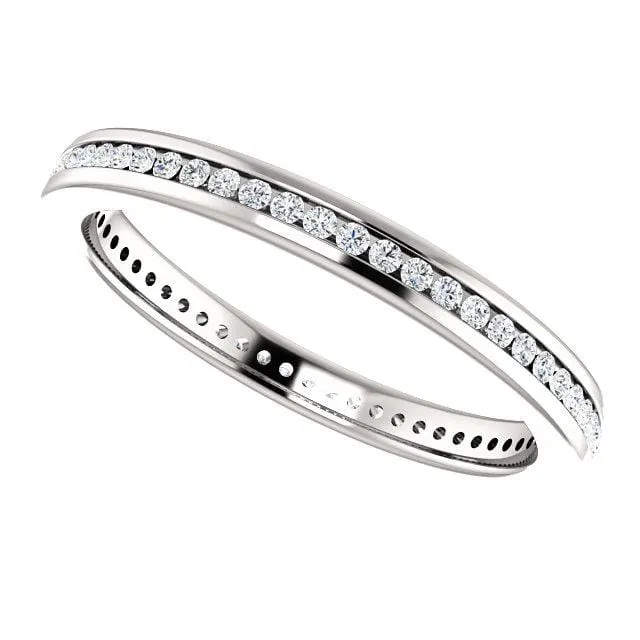 Channel Set Diamond or Moissanite Narrow Eternity Stacking Wedding Ring