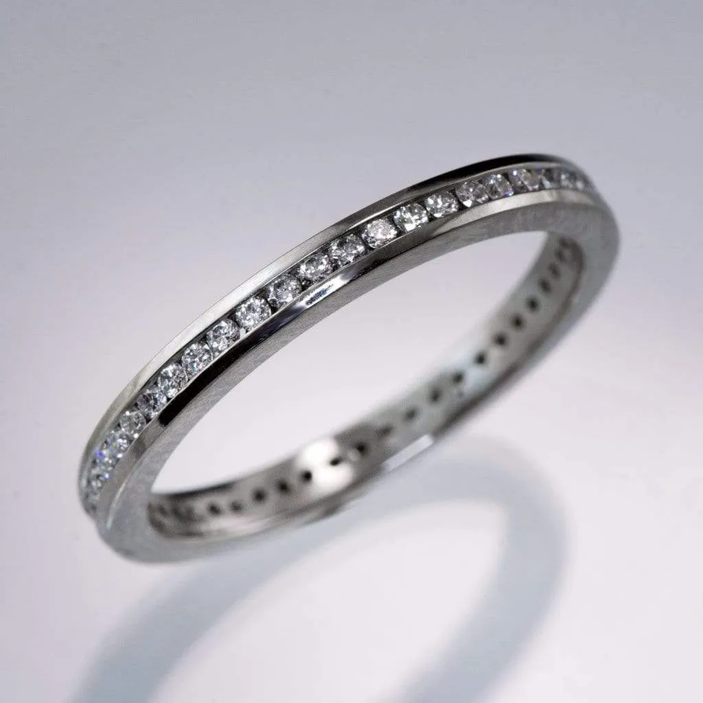 Channel Set Diamond or Moissanite Narrow Eternity Stacking Wedding Ring