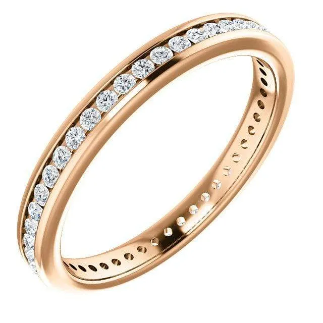 Channel Set Diamond or Moissanite Narrow Eternity Stacking Wedding Ring