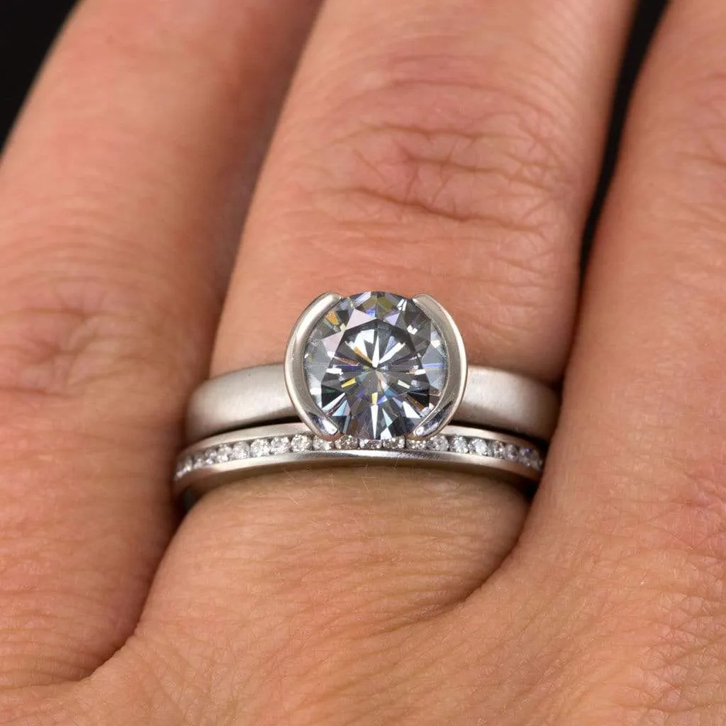 Channel Set Diamond or Moissanite Narrow Eternity Stacking Wedding Ring