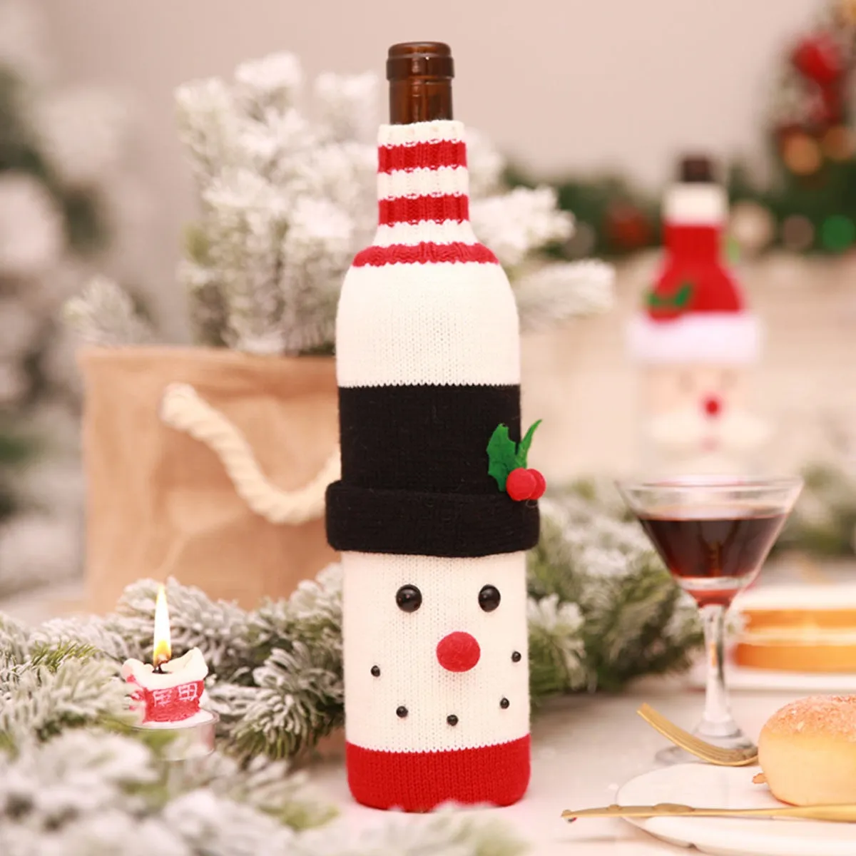 CHRISTMAS KNIT WINE BOTTLE COVER