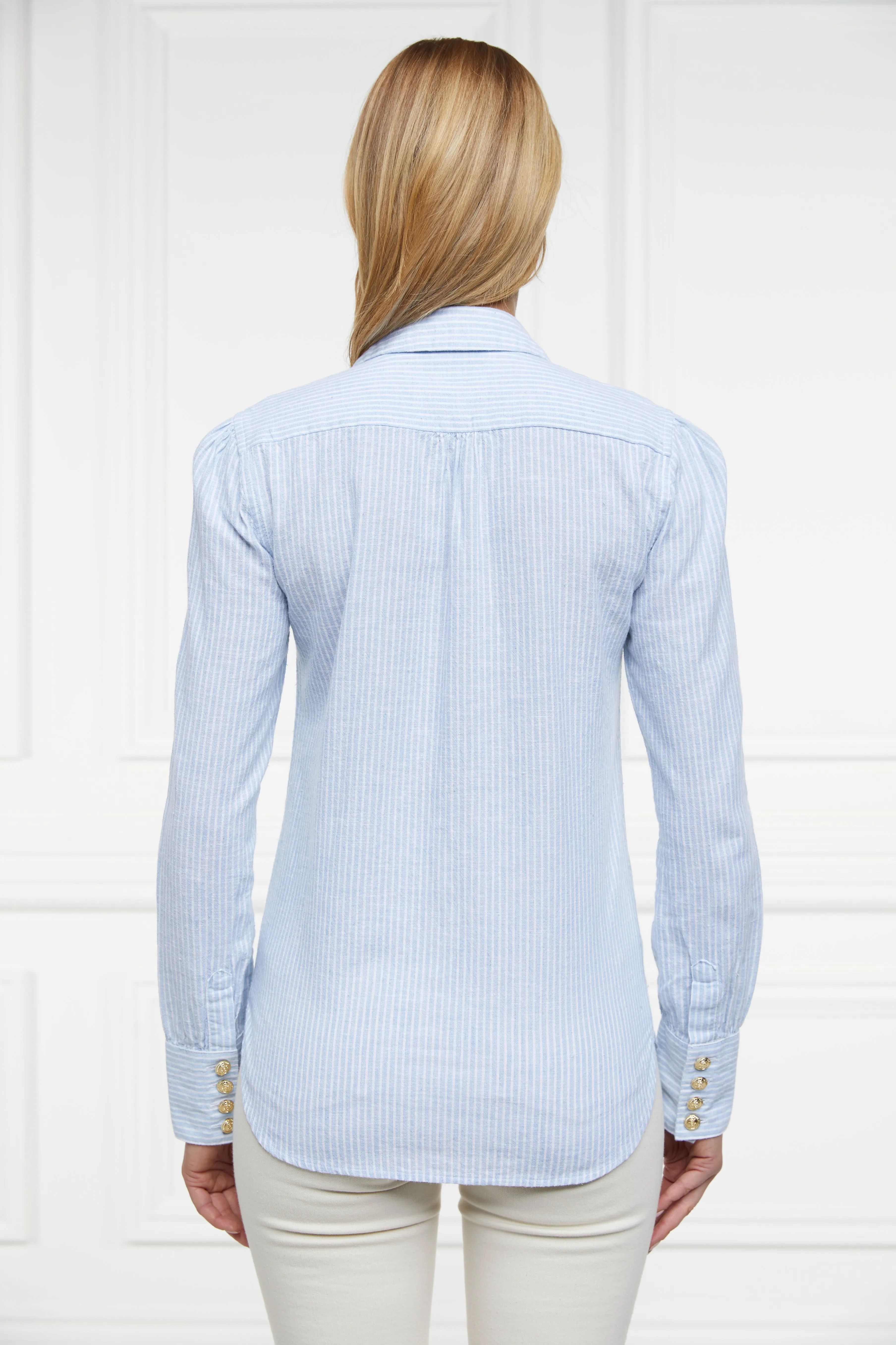 Classic V-Neck Blouse (Azure Stripe)