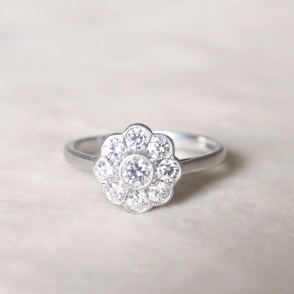 Edwardian Style 0.75 Carat Old Cut Diamond Daisy Cluster