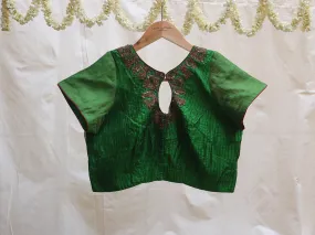 Emerald green, Karnataka silk, Hand embroidery blouse