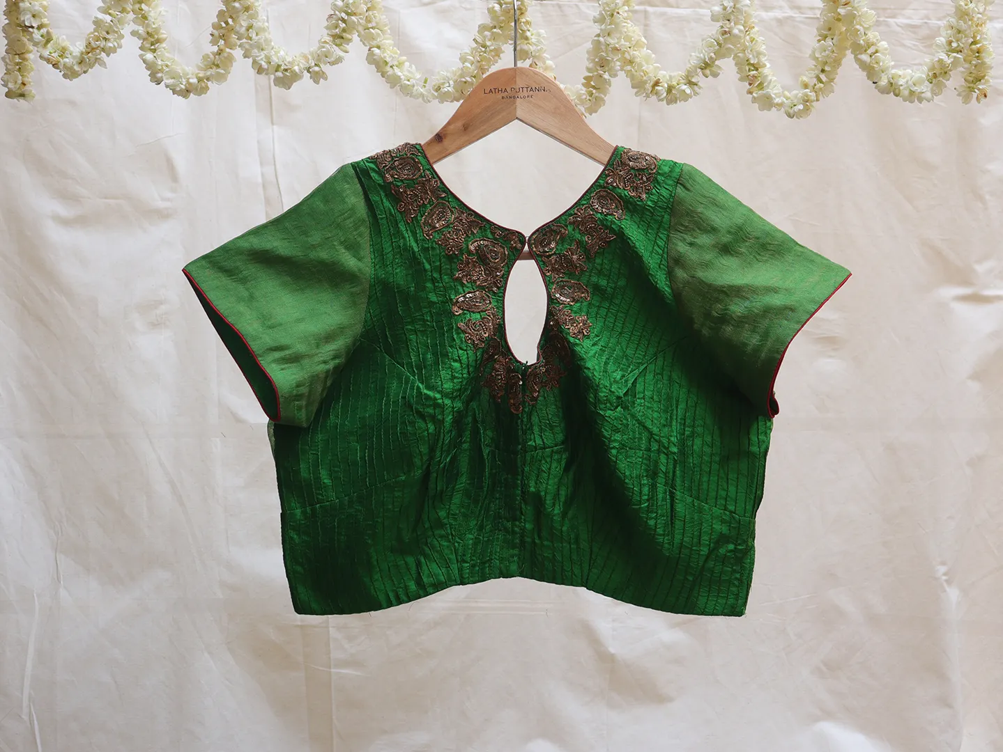 Emerald green, Karnataka silk, Hand embroidery blouse