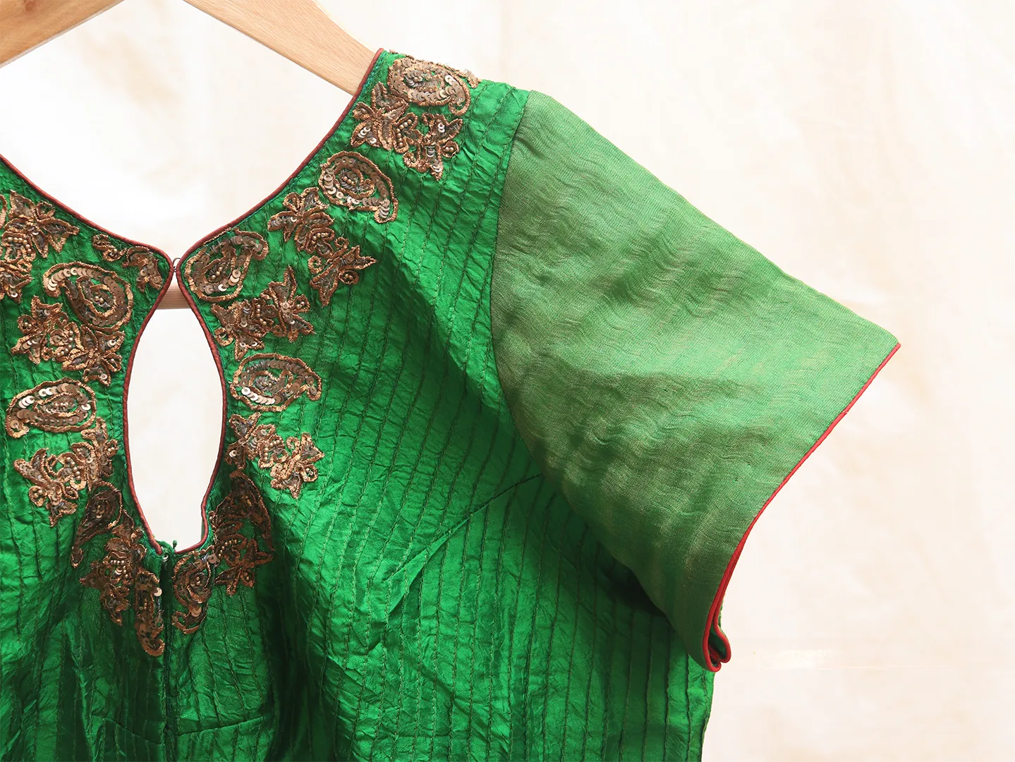 Emerald green, Karnataka silk, Hand embroidery blouse