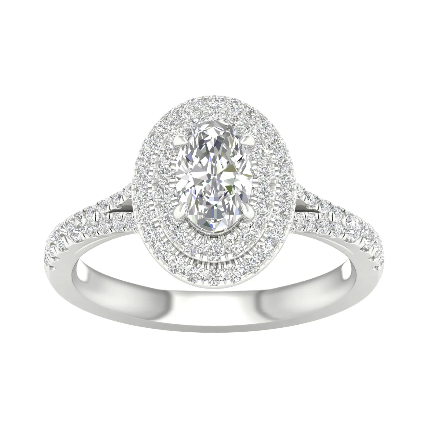 Engagement Ring Oval Cut Double Halo With Side Diamonds