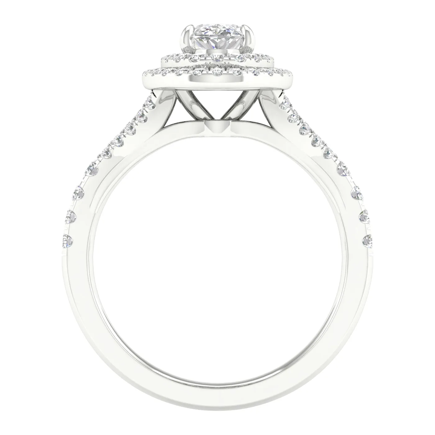 Engagement Ring Oval Cut Double Halo With Side Diamonds