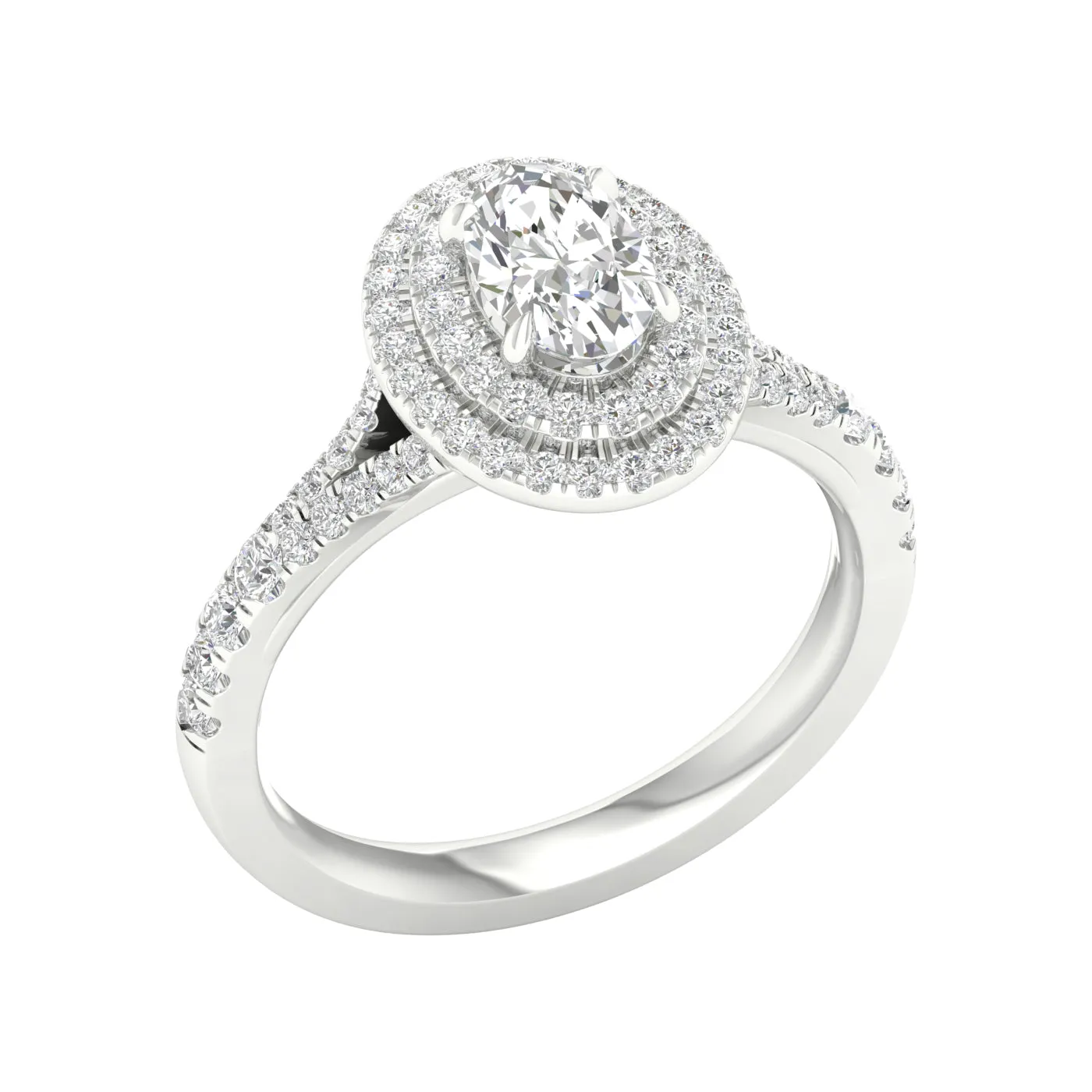 Engagement Ring Oval Cut Double Halo With Side Diamonds