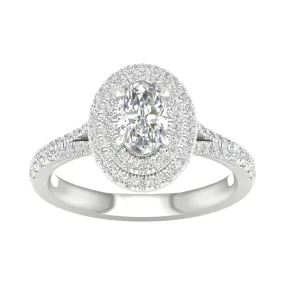 Engagement Ring Oval Cut Double Halo With Side Diamonds