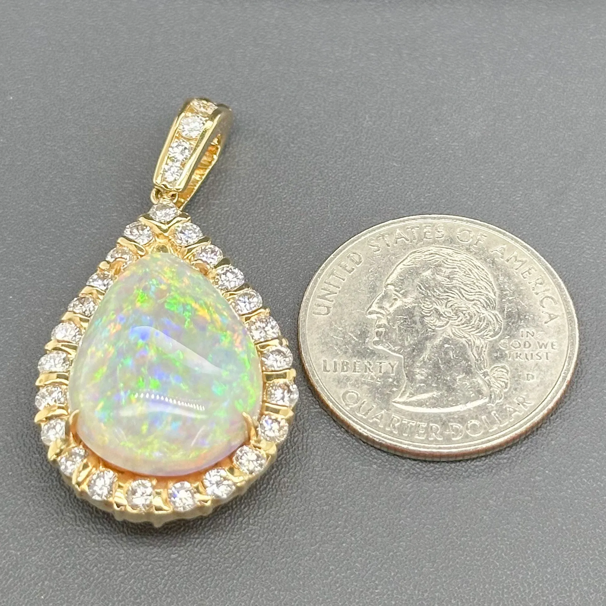 Estate 18K Y Gold 16.76ct Opal & 1.65ctw G-H/VS2-SI1 Diamond Pendant