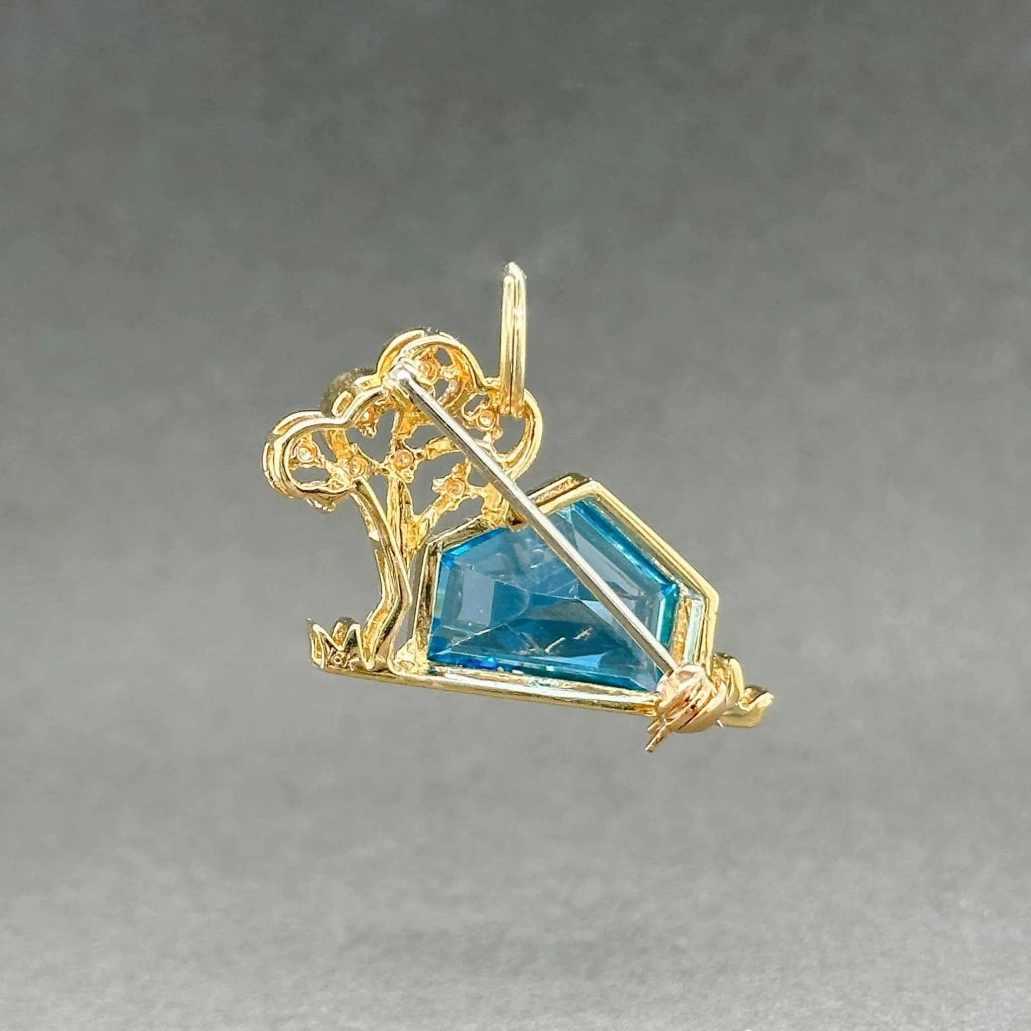 Estate 18K Y Gold 3.35ct Blue Topaz & 0.10ctw G-H/SI1-2 Diamond Pin/Pendant