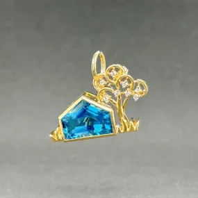 Estate 18K Y Gold 3.35ct Blue Topaz & 0.10ctw G-H/SI1-2 Diamond Pin/Pendant