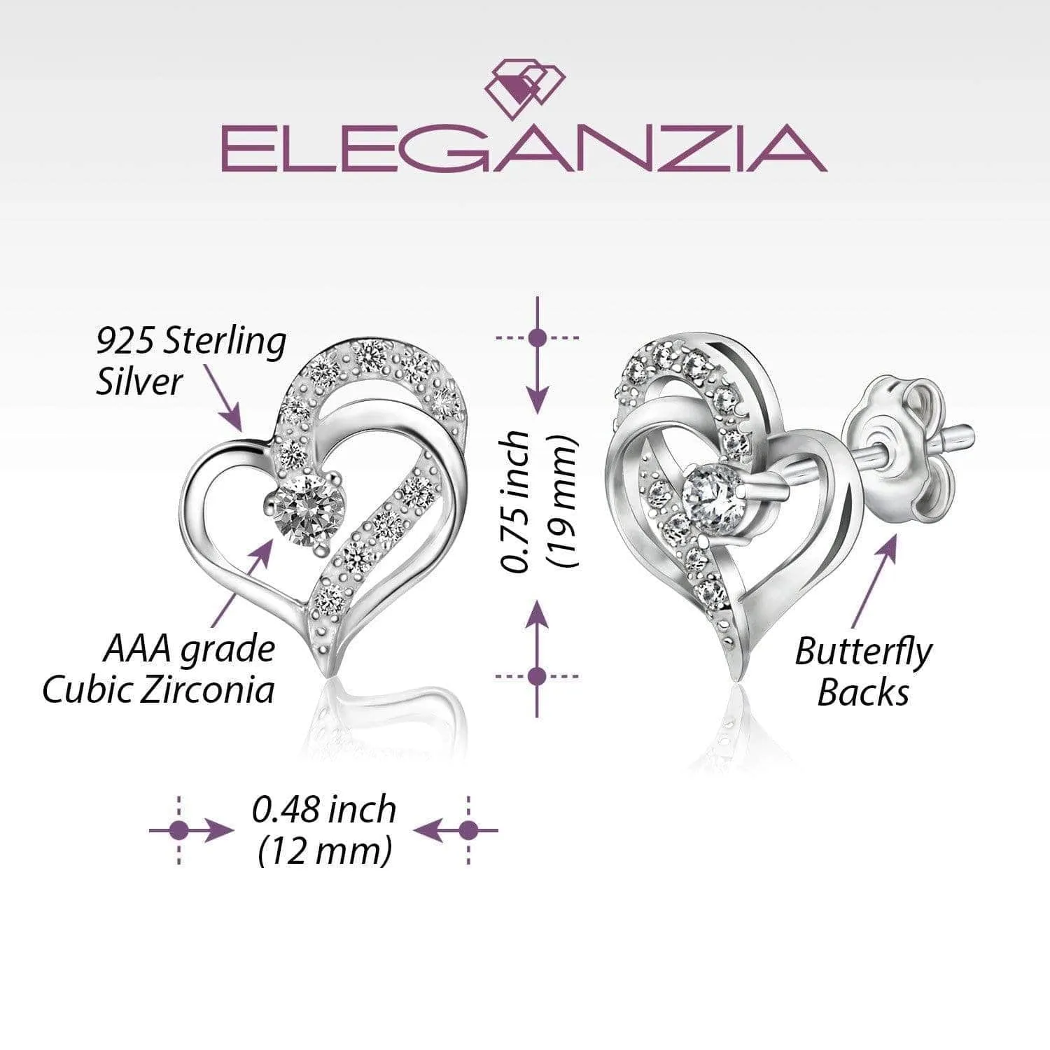 Eternity Double Heart Stud Earrings Sterling Silver