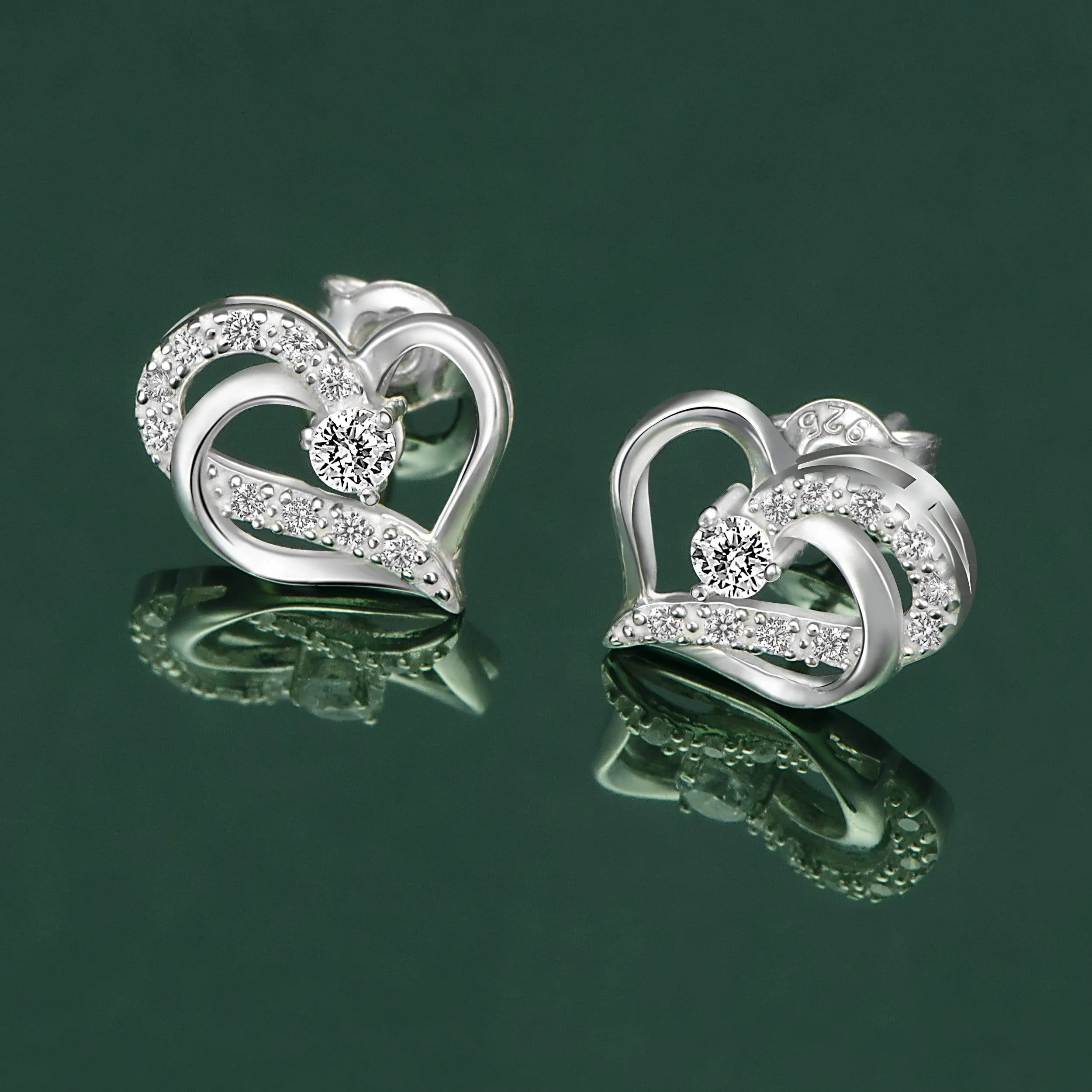 Eternity Double Heart Stud Earrings Sterling Silver