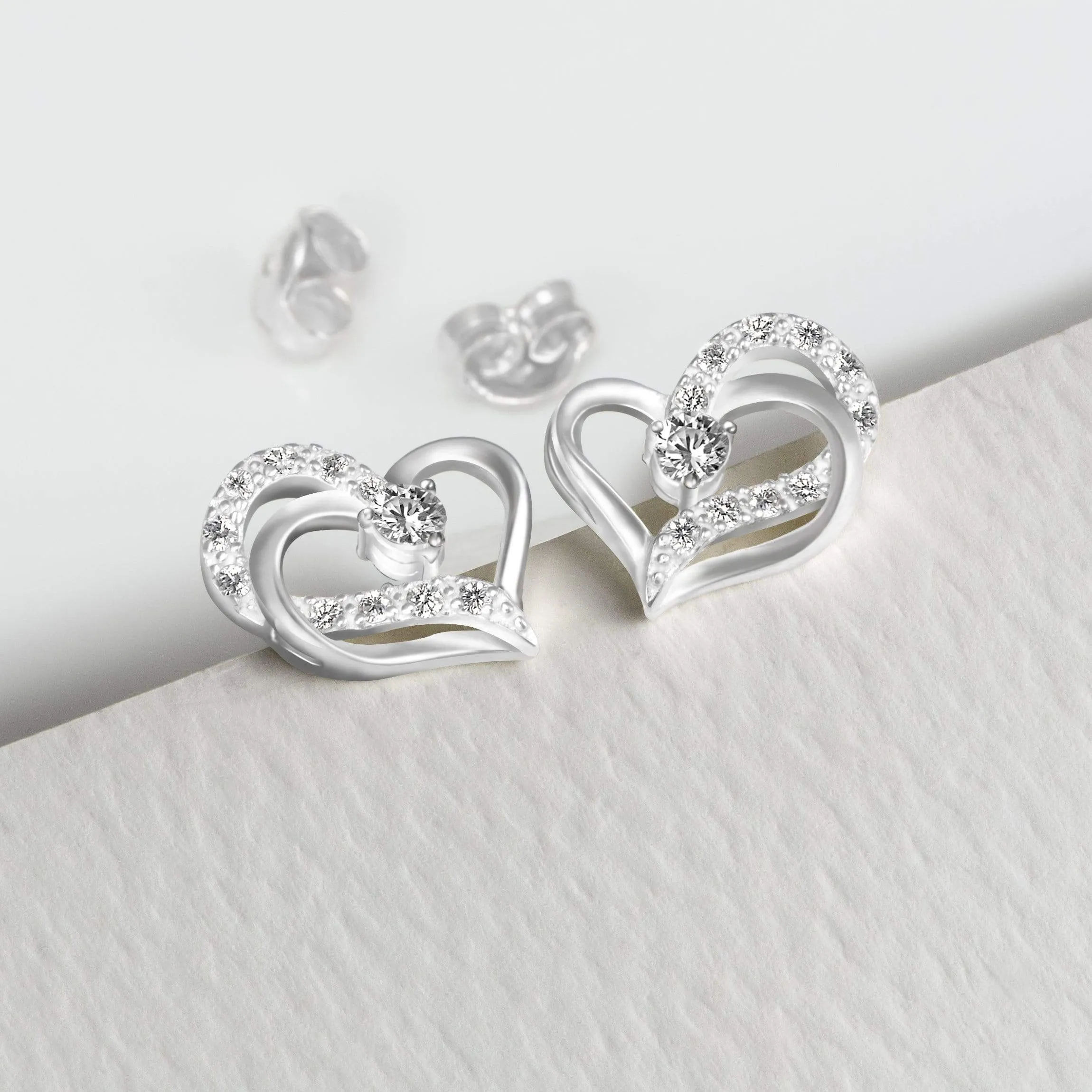 Eternity Double Heart Stud Earrings Sterling Silver