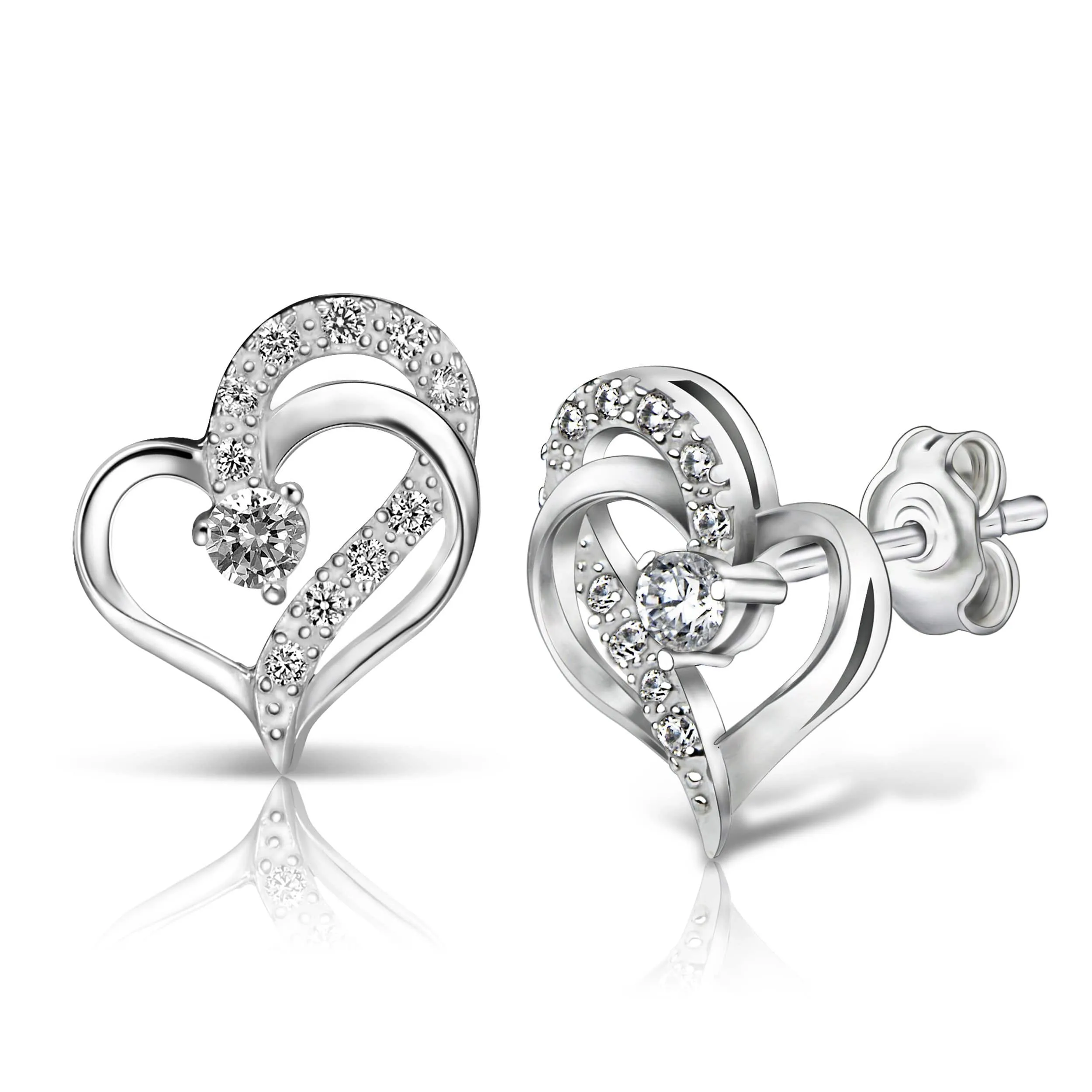 Eternity Double Heart Stud Earrings Sterling Silver